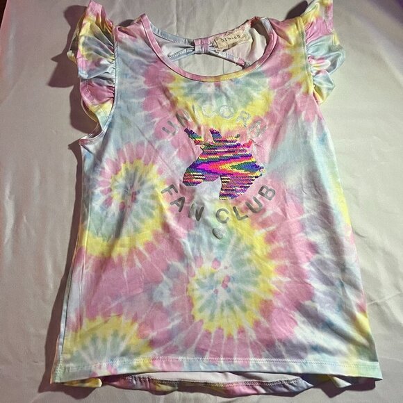 btween Girl's Tie Dye Unicorn Fan Club Shirt - Picture 1 of 5